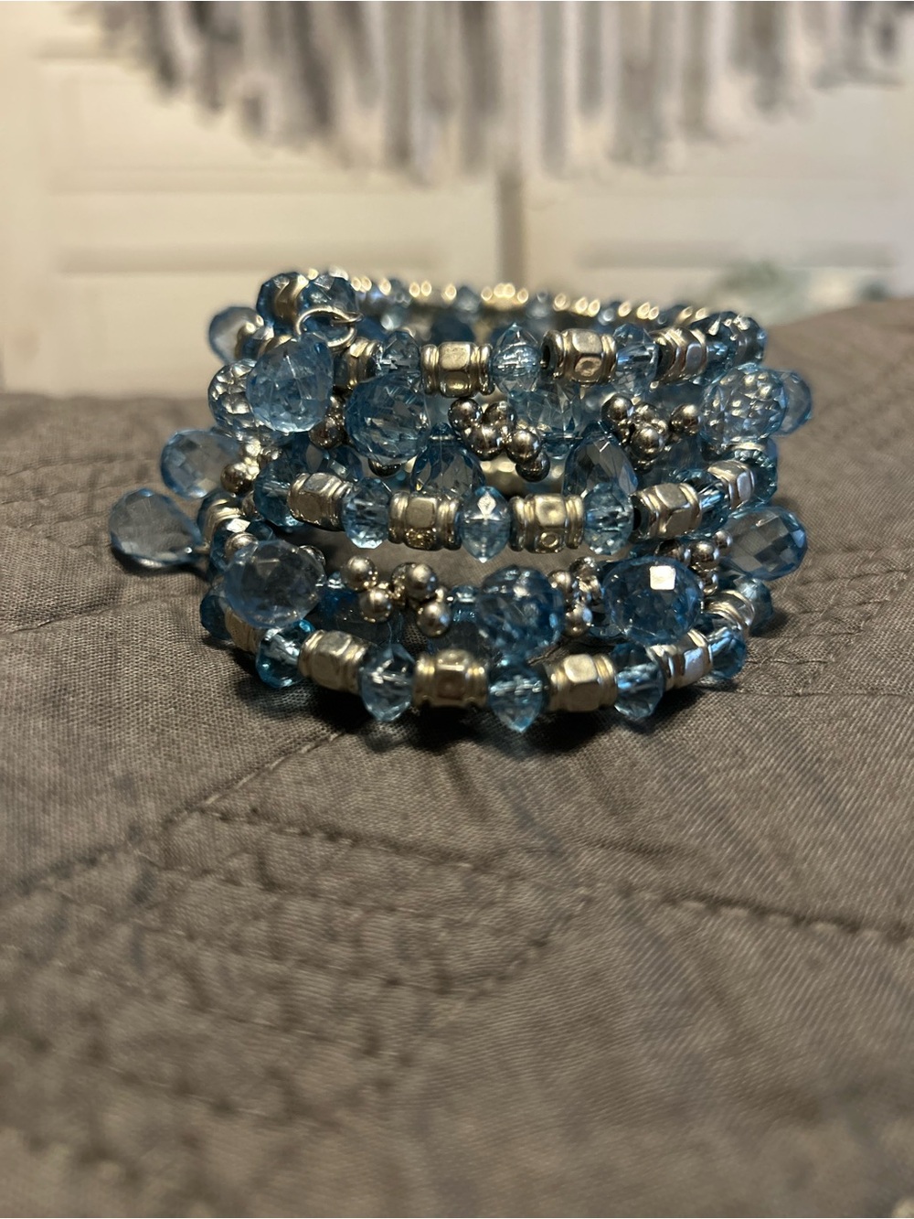 Blue Beaded Coil Bracelet - Women's Jewelry